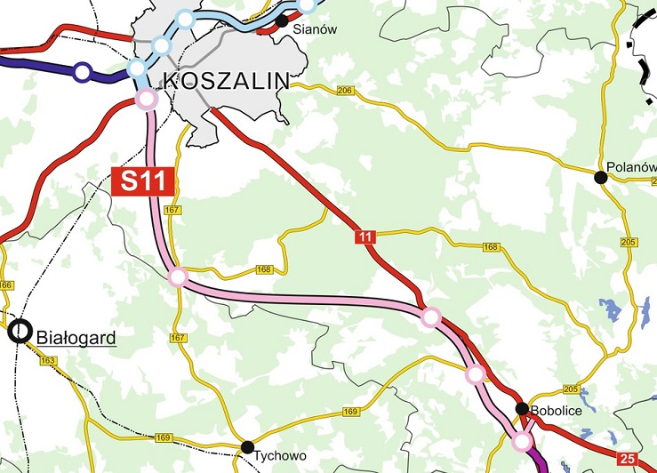 Trasa S11 Koszalin Zachód–Bobolice. Źródło: GDDKiA